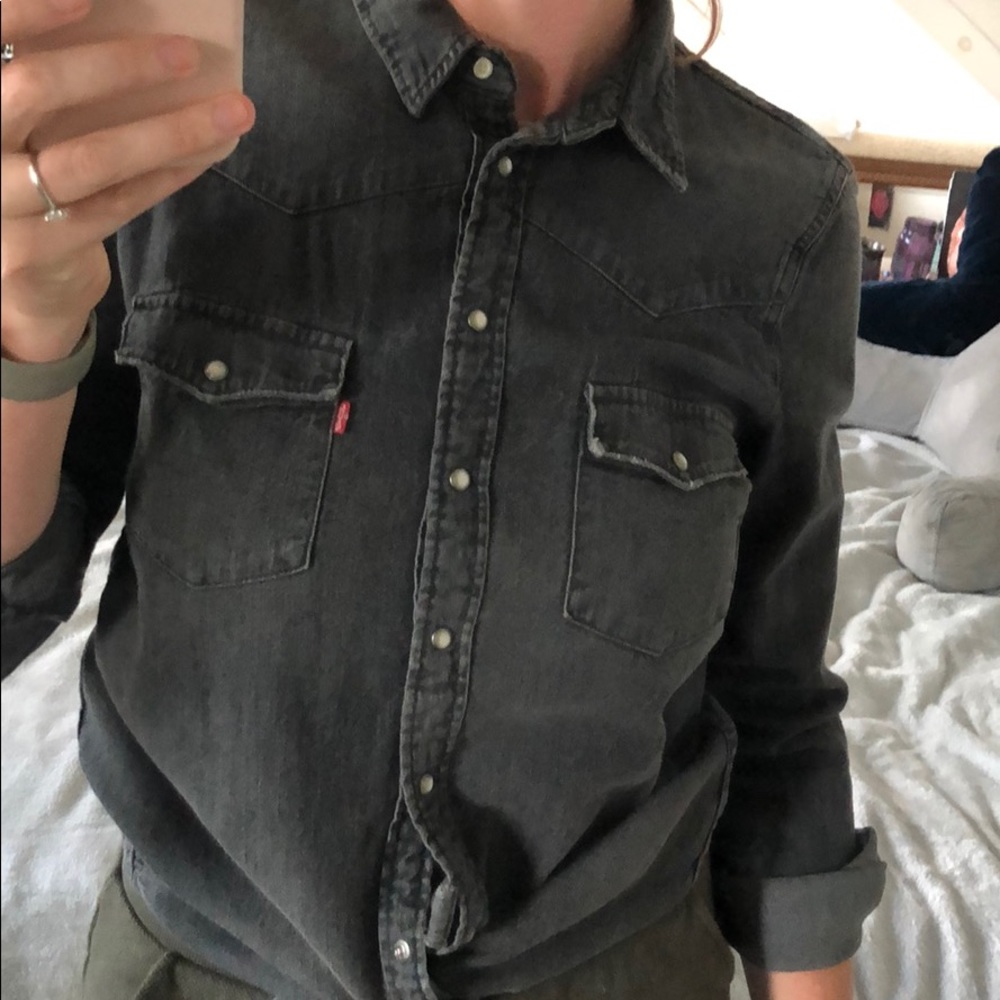 Levi’s Denim button down, over washed black denim.